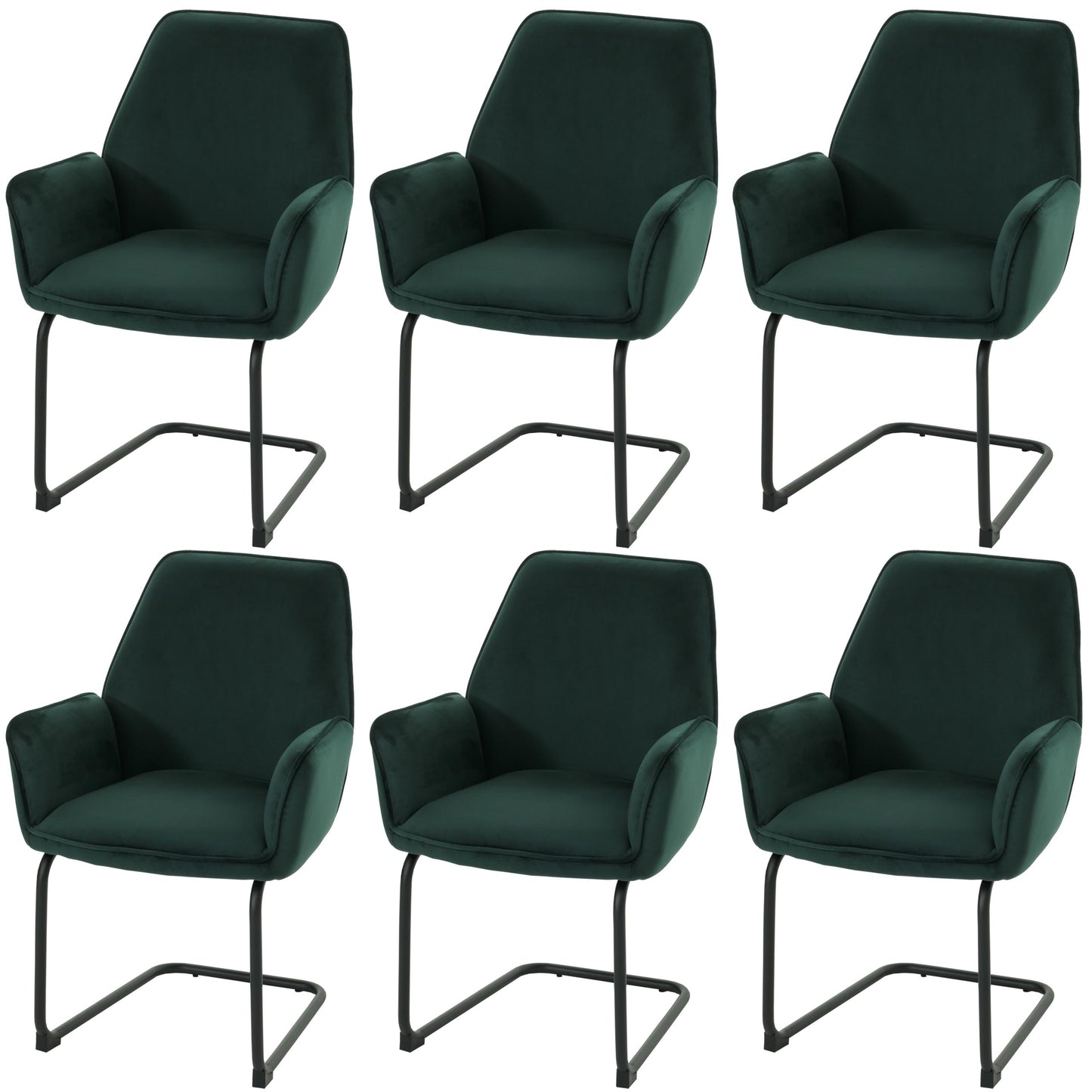 Cosmo Casa - Set van 6 Sledestoelen - Eetkamerstoelen - Keukenstoelen - Textiel - Groen