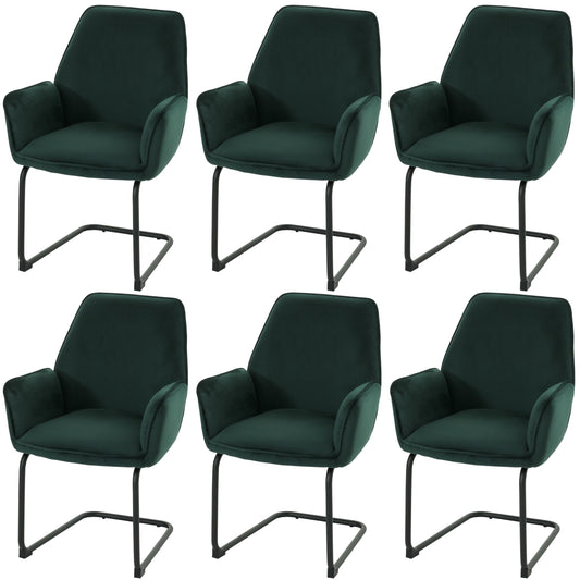 Cosmo Casa - Set van 6 Sledestoelen - Eetkamerstoelen - Keukenstoelen - Textiel - Groen