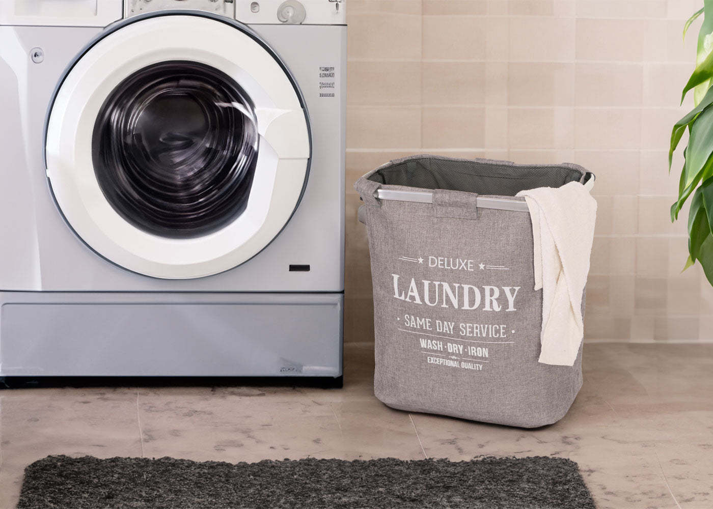 Cosmo Casa - Wasverzamelaar - Wasbox met Net en 1 Vak - Textiel - Grijs