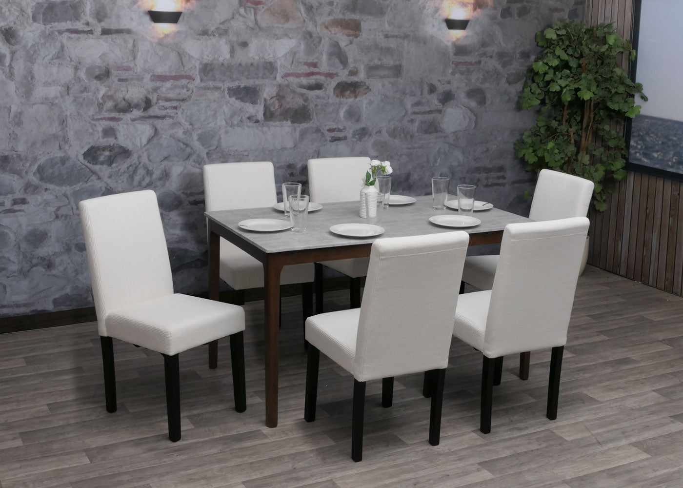 Cosmo Casa - Set van 2 Littau Eetkamerstoelen - Keukenstoelen met Hoge Rugleuning - Koordhout Stof - Crème - Donkere Poten