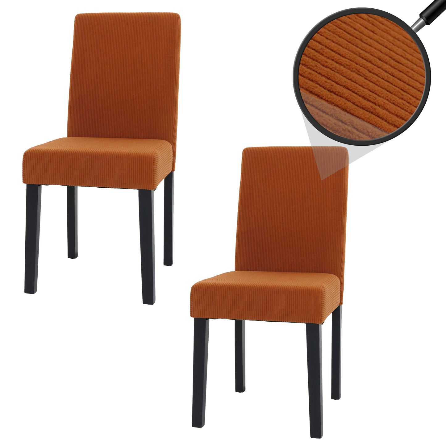 Cosmo Casa - Set van 2 Littau Eetkamerstoelen - Keukenstoelen met Hoge Rugleuning - Ribfluweel Stof - Terracotta - Donkere Poten