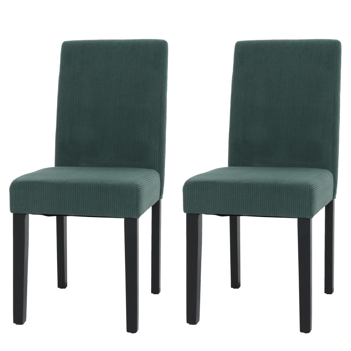 Cosmo Casa - Set van 2 Littau Eetkamerstoelen - Keukenstoelen met Hoge Rugleuning - Koordhout Stof - Groen - Donkere Poten