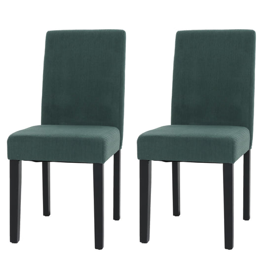 Cosmo Casa - Set van 2 Littau Eetkamerstoelen - Keukenstoelen met Hoge Rugleuning - Koordhout Stof - Groen - Donkere Poten