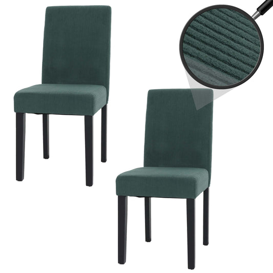 Cosmo Casa - Set van 2 Littau Eetkamerstoelen - Keukenstoelen met Hoge Rugleuning - Koordhout Stof - Groen - Donkere Poten