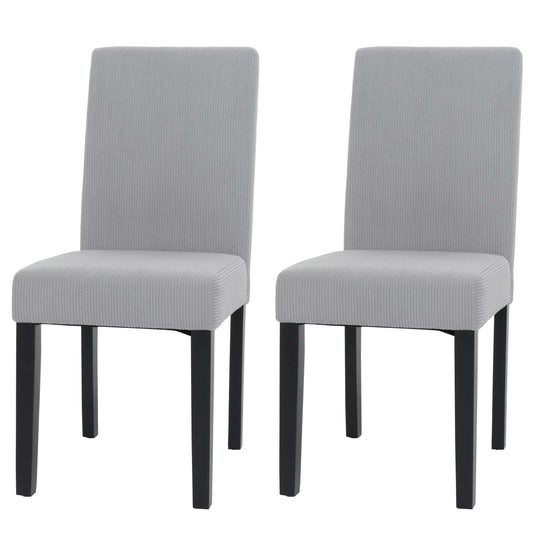 Cosmo Casa - Set van 2 Littau Eetkamerstoelen - Keukenstoelen met Hoge Rugleuning - Koordhout Stof - Lichtgrijs - Donkere Poten