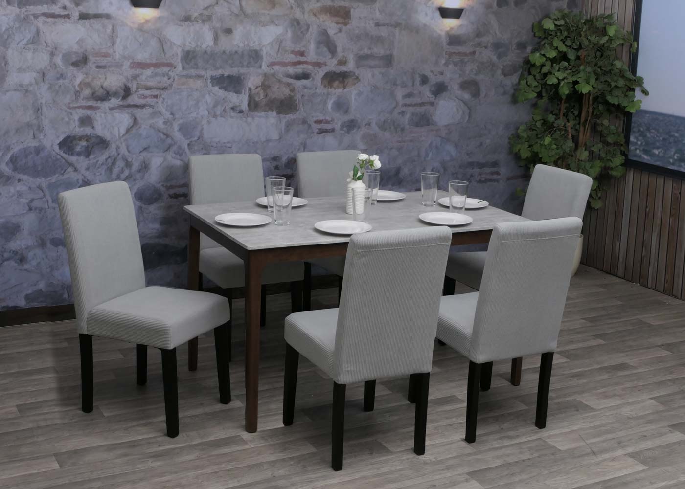 Cosmo Casa - Set van 2 Littau Eetkamerstoelen - Keukenstoelen met Hoge Rugleuning - Koordhout Stof - Lichtgrijs - Donkere Poten