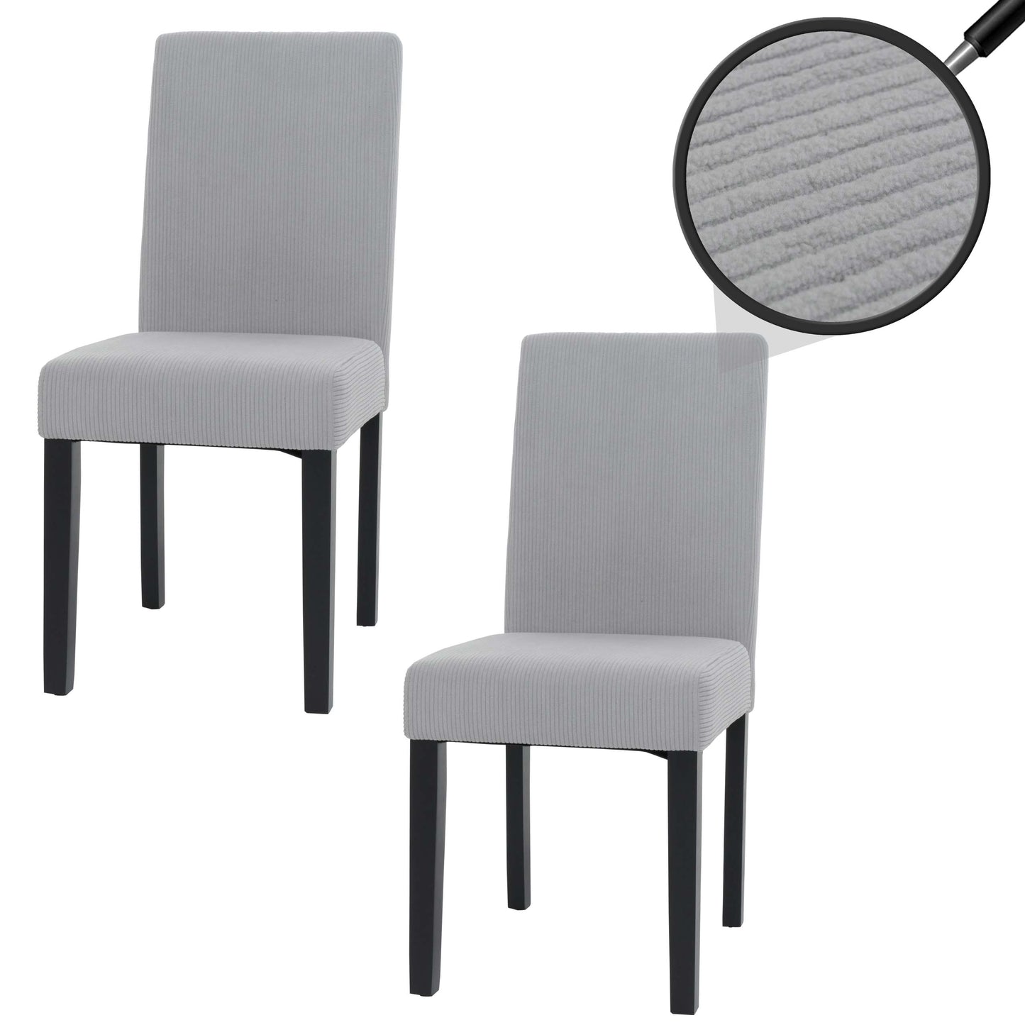 Cosmo Casa - Set van 2 Littau Eetkamerstoelen - Keukenstoelen met Hoge Rugleuning - Koordhout Stof - Lichtgrijs - Donkere Poten