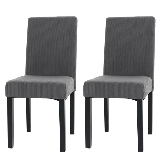 Cosmo Casa - Set van 2 Littau Eetkamerstoelen - Keukenstoelen met Hoge Rugleuning - Koordhout Stof - Donkergrijs - Donkere Poten