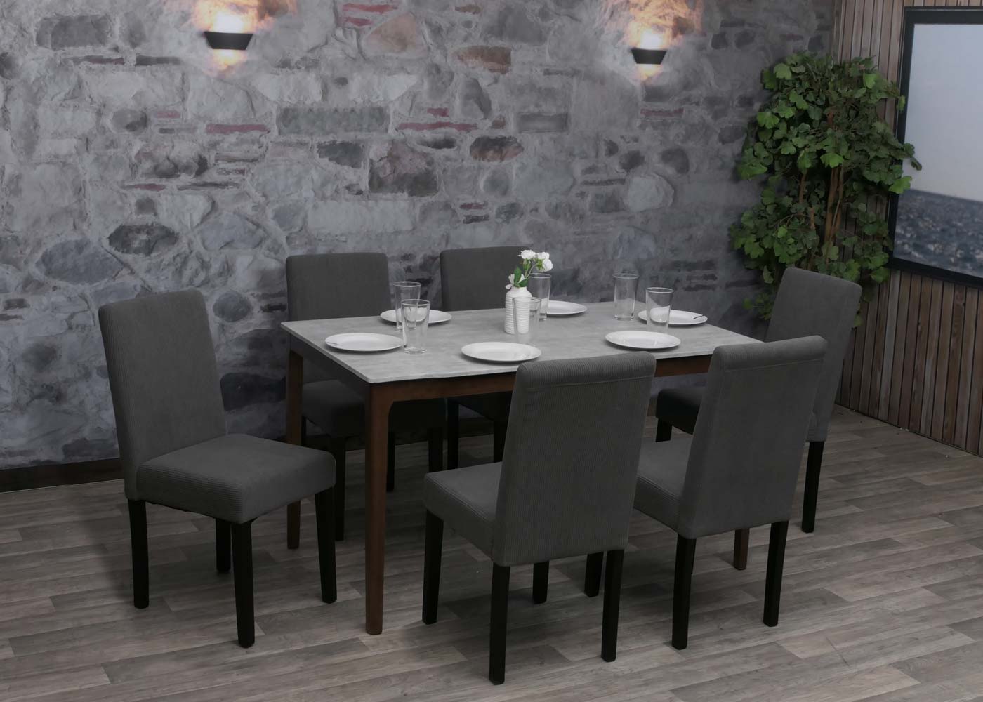 Cosmo Casa - Set van 2 Littau Eetkamerstoelen - Keukenstoelen met Hoge Rugleuning - Koordhout Stof - Donkergrijs - Donkere Poten