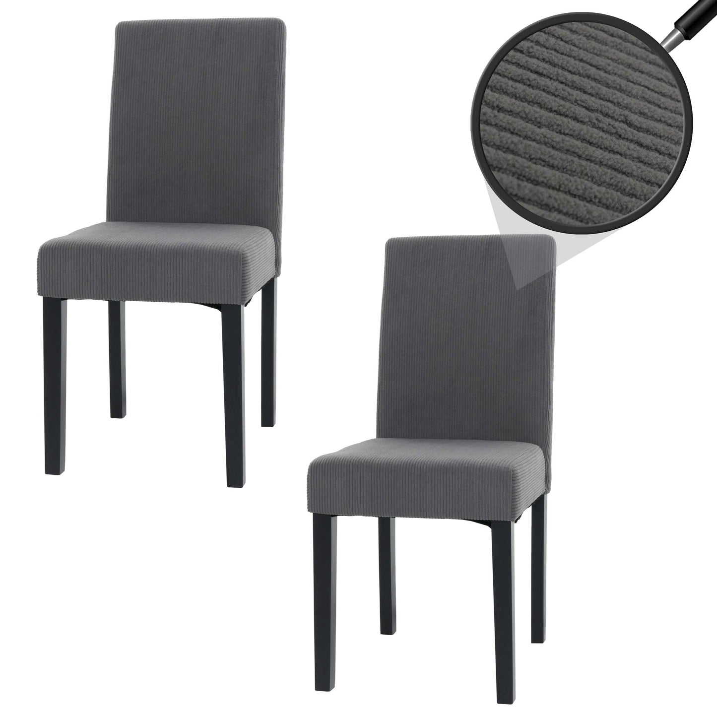 Cosmo Casa - Set van 2 Littau Eetkamerstoelen - Keukenstoelen met Hoge Rugleuning - Koordhout Stof - Donkergrijs - Donkere Poten