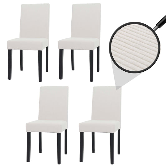 Cosmo Casa - Set van 4 Littau Eetkamerstoelen - Keukenstoelen met Hoge Rugleuning - Koordhout Stof - Crème - Donkere Poten