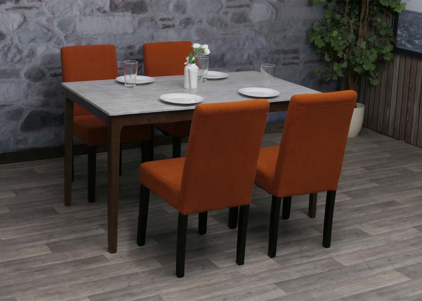 Cosmo Casa - Set van 4 Littau Eetkamerstoelen - Keukenstoelen met Hoge Rugleuning - Koordhout Stof - Terracotta - Donkere Poten