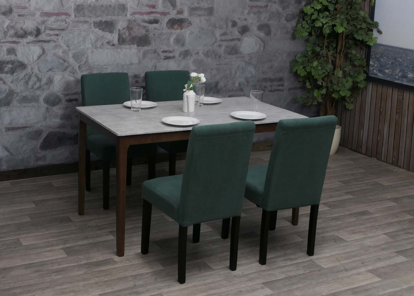 Cosmo Casa - Set van 4 Littau Eetkamerstoelen - Keukenstoelen met Hoge Rugleuning - Koordhout Stof - Groen - Donkere Poten