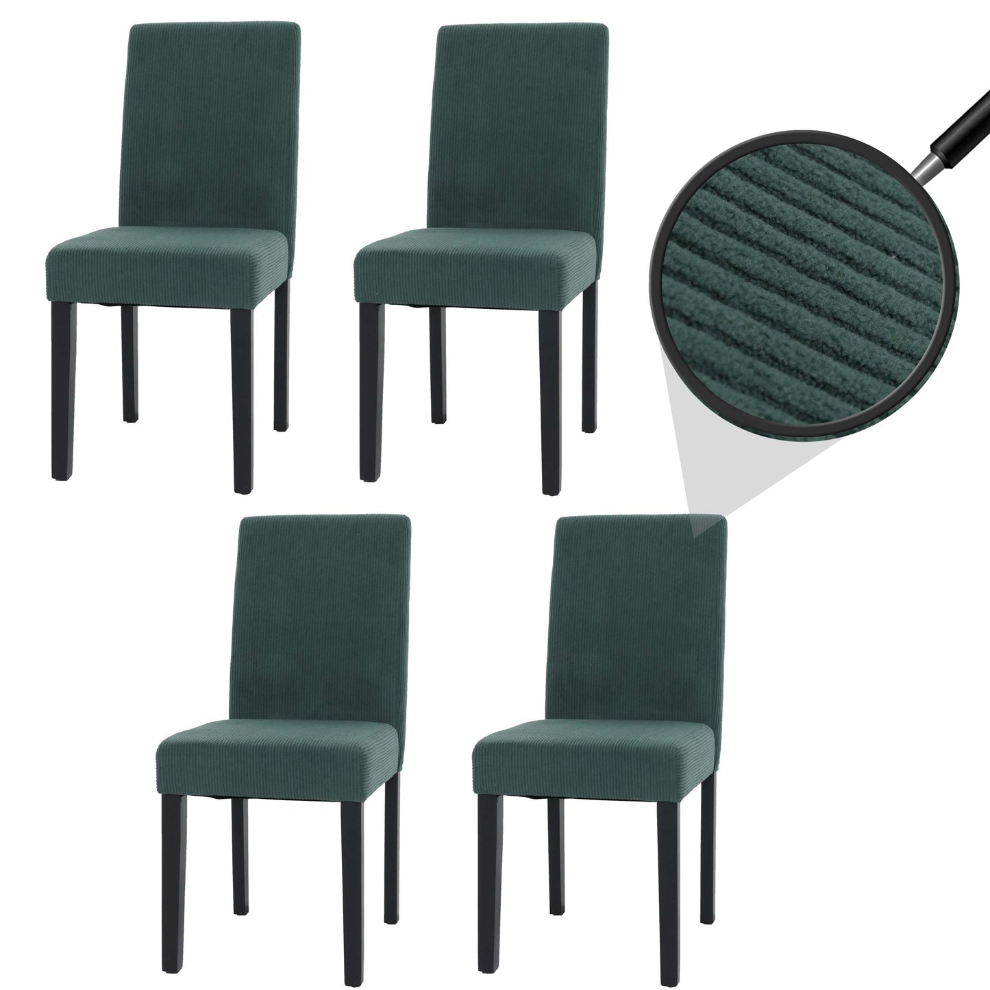 Cosmo Casa - Set van 4 Littau Eetkamerstoelen - Keukenstoelen met Hoge Rugleuning - Koordhout Stof - Groen - Donkere Poten