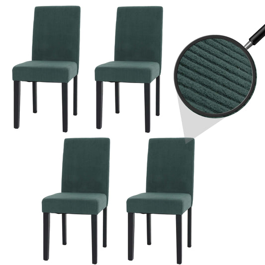 Cosmo Casa - Set van 4 Littau Eetkamerstoelen - Keukenstoelen met Hoge Rugleuning - Koordhout Stof - Groen - Donkere Poten