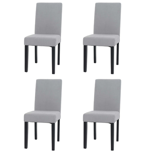 Cosmo Casa - Set van 4 Littau Eetkamerstoelen - Keukenstoelen met Hoge Rugleuning - Koordhout Stof - Lichtgrijs - Donkere Poten