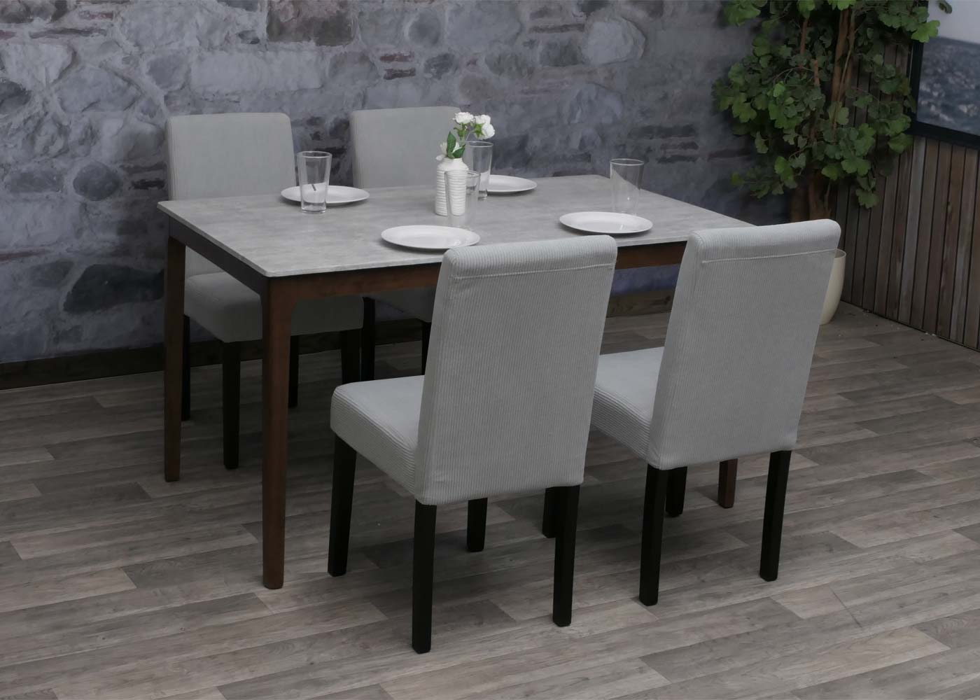 Cosmo Casa - Set van 4 Littau Eetkamerstoelen - Keukenstoelen met Hoge Rugleuning - Koordhout Stof - Lichtgrijs - Donkere Poten