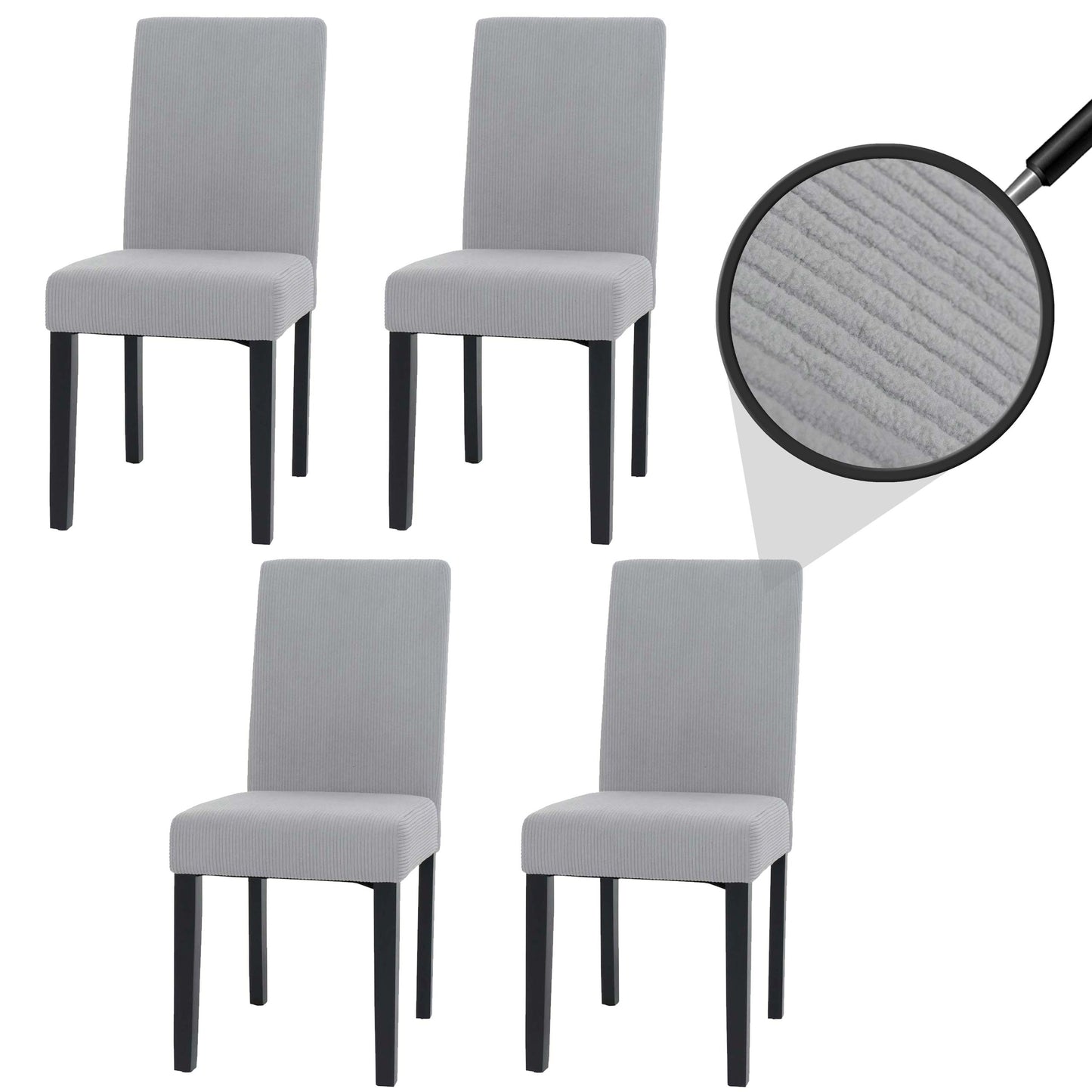Cosmo Casa - Set van 4 Littau Eetkamerstoelen - Keukenstoelen met Hoge Rugleuning - Koordhout Stof - Lichtgrijs - Donkere Poten