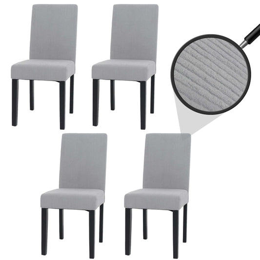 Cosmo Casa - Set van 4 Littau Eetkamerstoelen - Keukenstoelen met Hoge Rugleuning - Koordhout Stof - Lichtgrijs - Donkere Poten