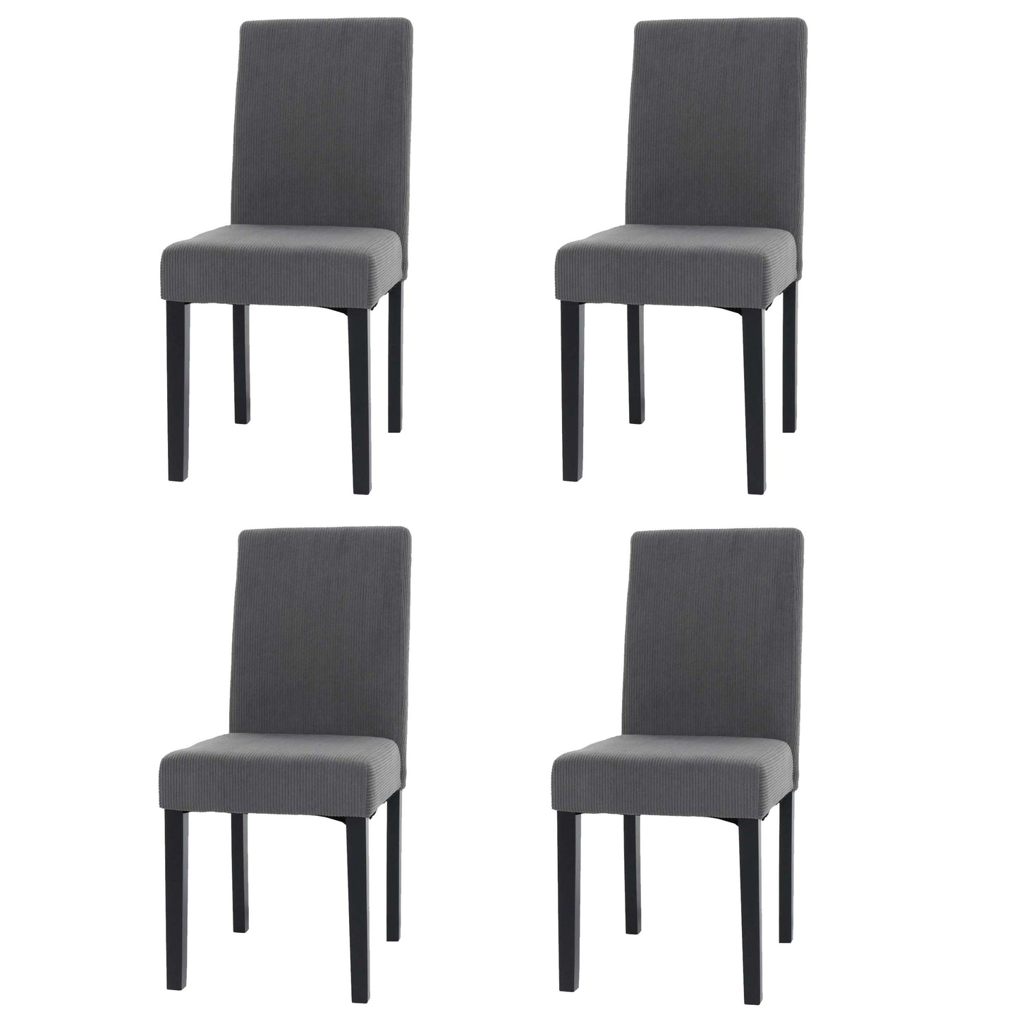 Cosmo Casa - Set van 4 Littau Eetkamerstoelen - Keukenstoelen met Hoge Rugleuning - Koordhout Stof - Donkergrijs - Donkere Poten
