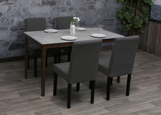 Cosmo Casa - Set van 4 Littau Eetkamerstoelen - Keukenstoelen met Hoge Rugleuning - Koordhout Stof - Donkergrijs - Donkere Poten