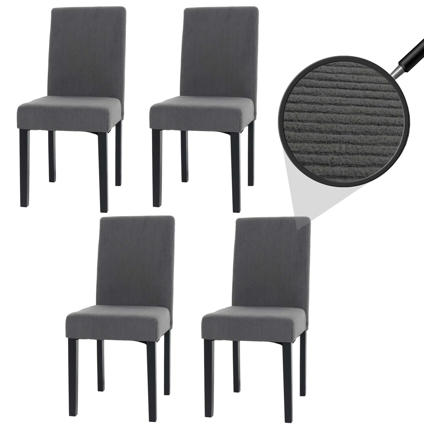 Cosmo Casa - Set van 4 Littau Eetkamerstoelen - Keukenstoelen met Hoge Rugleuning - Koordhout Stof - Donkergrijs - Donkere Poten