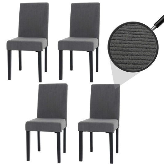 Cosmo Casa - Set van 4 Littau Eetkamerstoelen - Keukenstoelen met Hoge Rugleuning - Koordhout Stof - Donkergrijs - Donkere Poten
