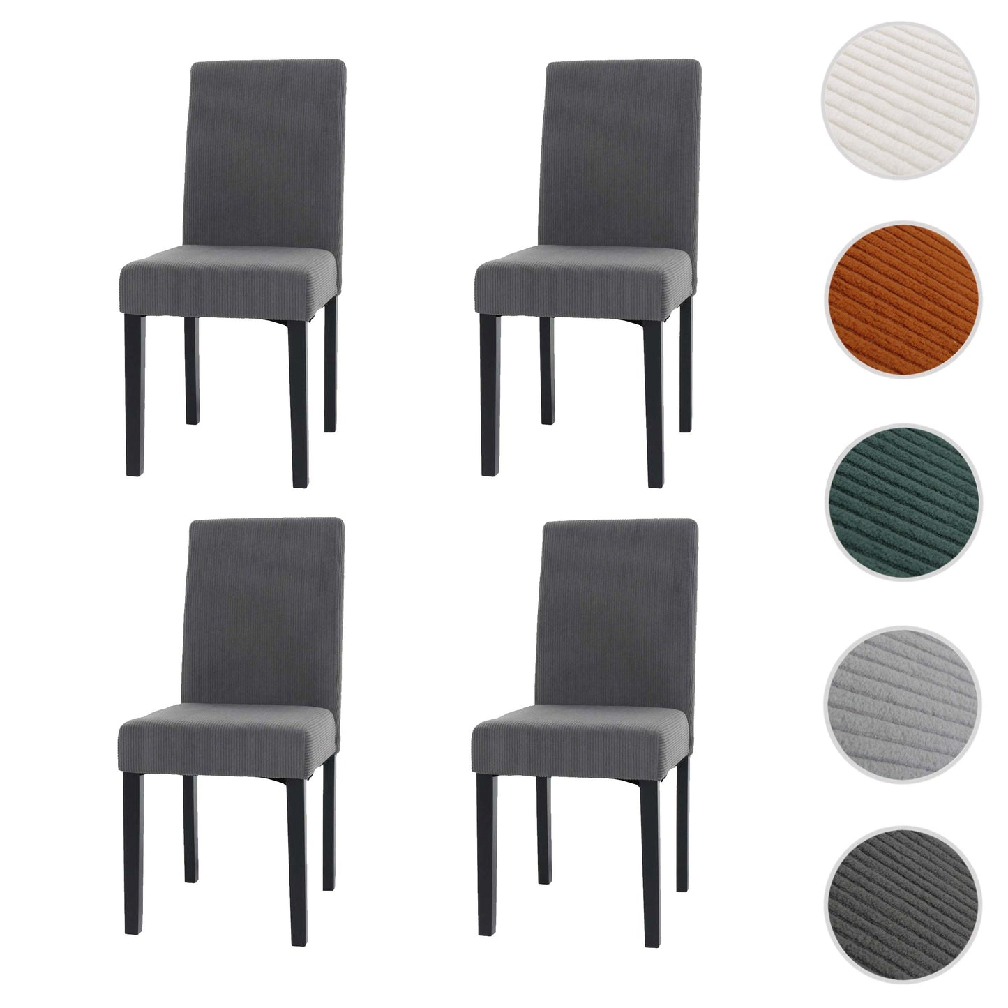 Cosmo Casa - Set van 4 Littau Eetkamerstoelen - Keukenstoelen met Hoge Rugleuning - Koordhout Stof - Donkergrijs - Donkere Poten
