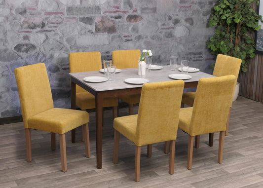 Cosmo Casa - Set van 2 Littau Eetkamerstoelen - Keukenstoelen met Hoge Rugleuning - Chenillehout Stof - Geel - Naturelkleurige Poten