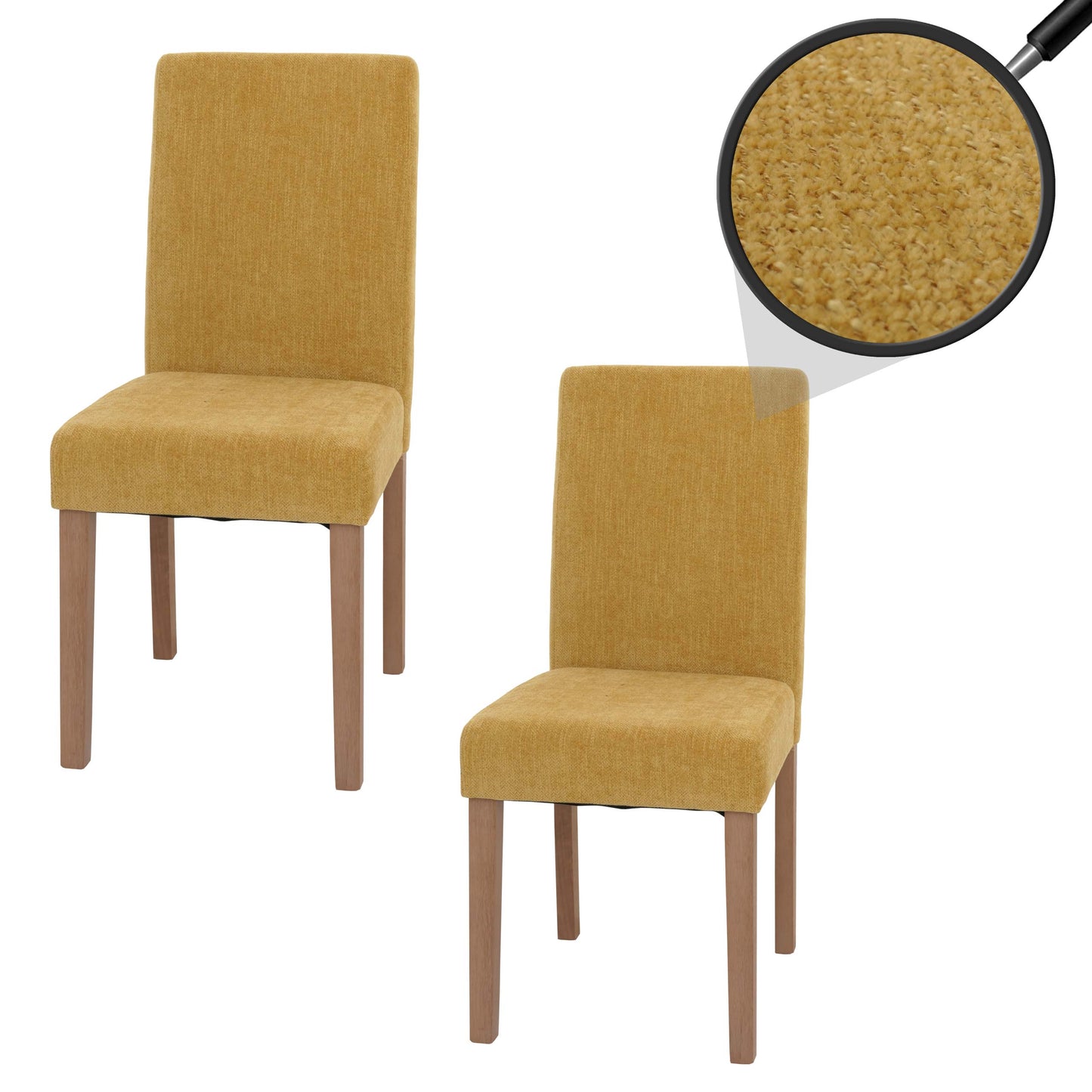 Cosmo Casa - Set van 2 Littau Eetkamerstoelen - Keukenstoelen met Hoge Rugleuning - Chenillehout Stof - Geel - Naturelkleurige Poten