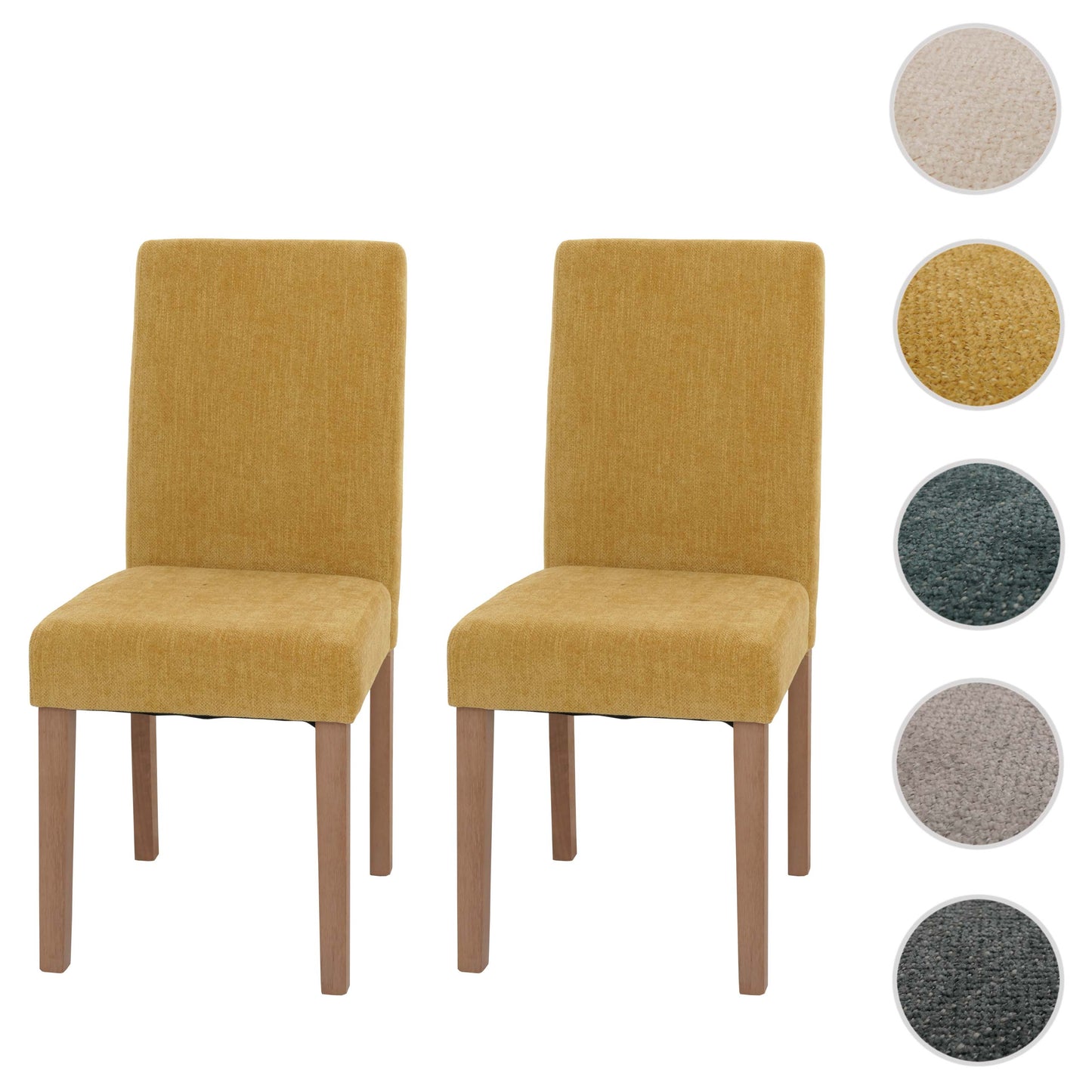 Cosmo Casa - Set van 2 Littau Eetkamerstoelen - Keukenstoelen met Hoge Rugleuning - Chenillehout Stof - Geel - Naturelkleurige Poten