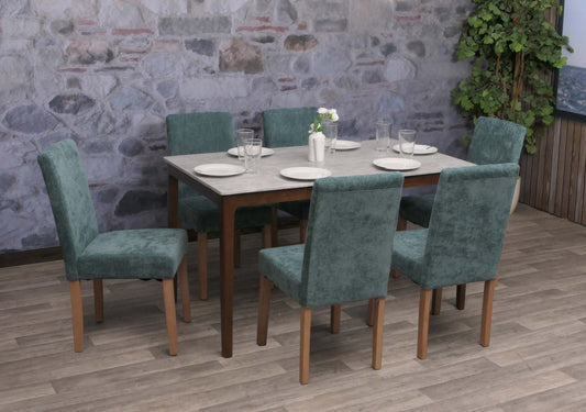 Cosmo Casa - Set van 2 Littau Eetkamerstoelen - Keukenstoelen met Hoge Rugleuning - Chenillehout Stof - Groen - Naturelkleurige Poten