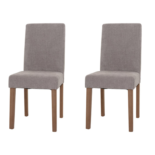 Cosmo Casa - Set van 2 Littau Eetkamerstoelen - Keukenstoelen met Hoge Rugleuning - Chenillehout Stof - Lichtgrijs - Naturelkleurige Poten