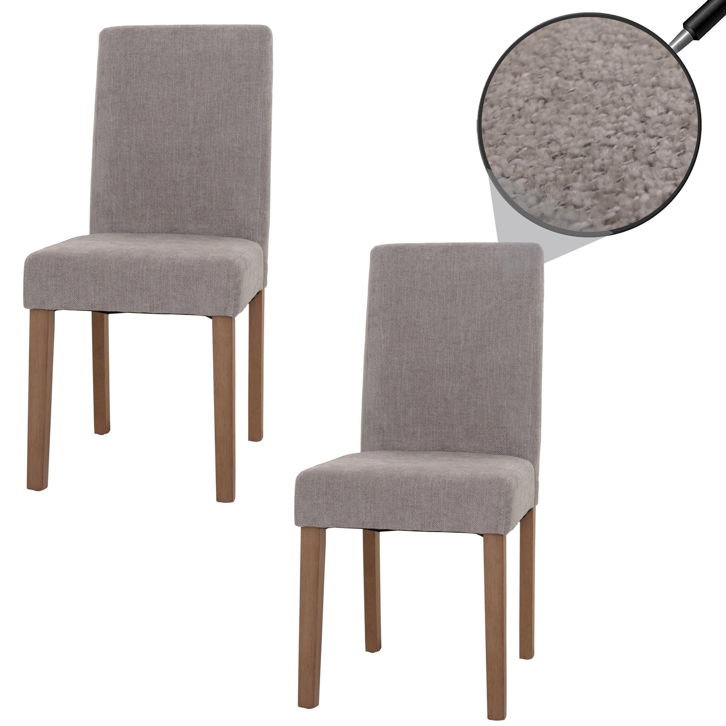 Cosmo Casa - Set van 2 Littau Eetkamerstoelen - Keukenstoelen met Hoge Rugleuning - Chenillehout Stof - Lichtgrijs - Naturelkleurige Poten