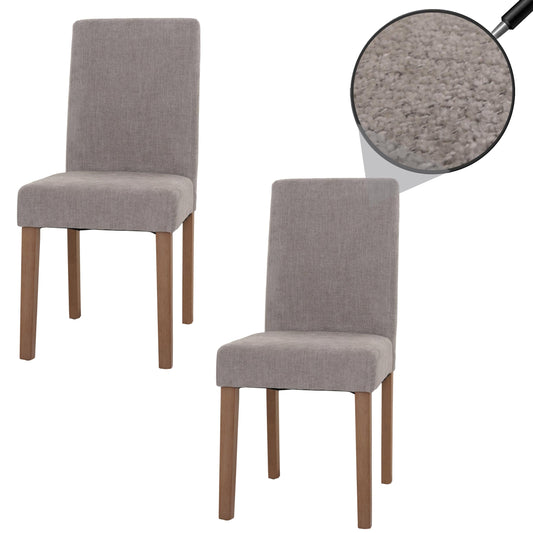 Cosmo Casa - Set van 2 Littau Eetkamerstoelen - Keukenstoelen met Hoge Rugleuning - Chenillehout Stof - Lichtgrijs - Naturelkleurige Poten