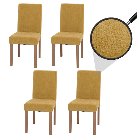 Cosmo Casa - Set van 4 Littau Eetkamerstoelen - Keukenstoelen met Hoge Rugleuning - Chenillehout Stof - Geel - Naturelkleurige Poten