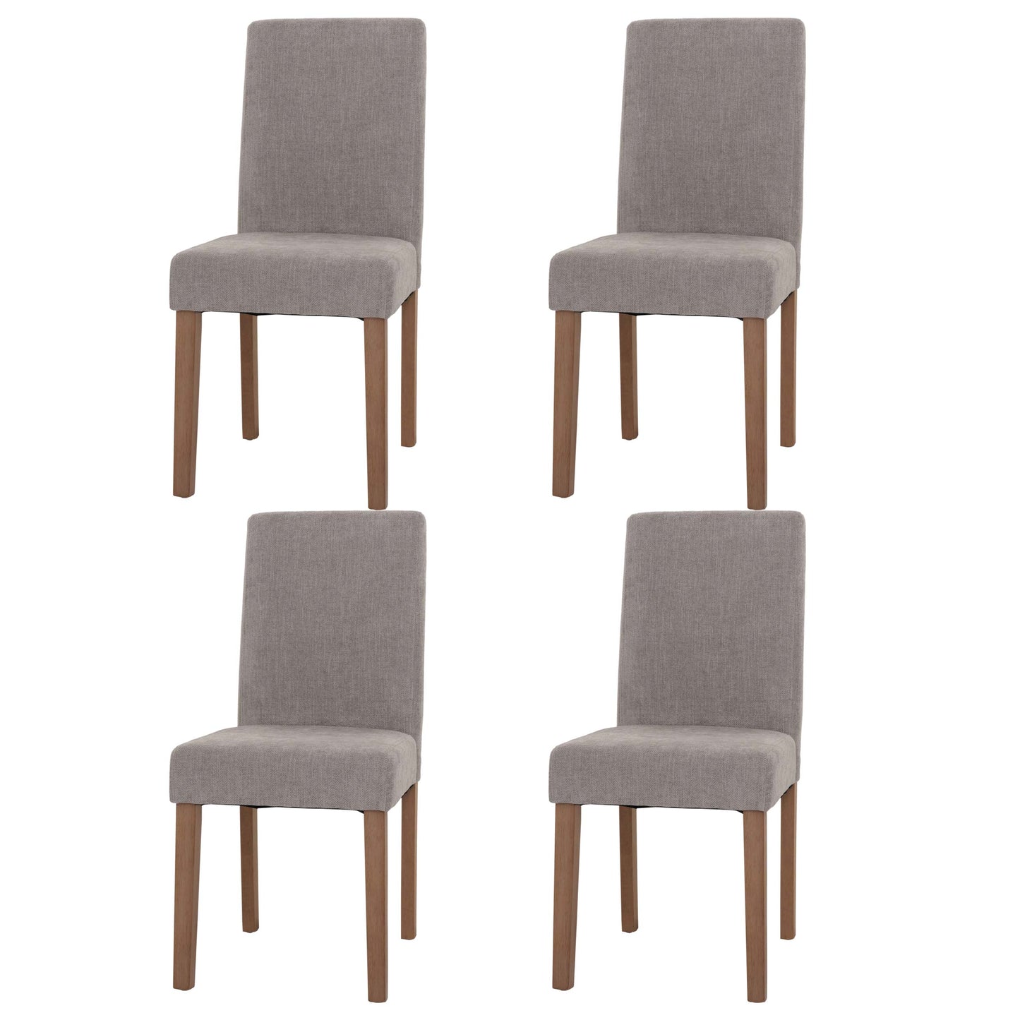 Cosmo Casa - Set van 4 Littau Eetkamerstoelen - Keukenstoelen met Hoge Rugleuning - Chenille Stof - Lichtgrijs - Naturelkleurige Poten