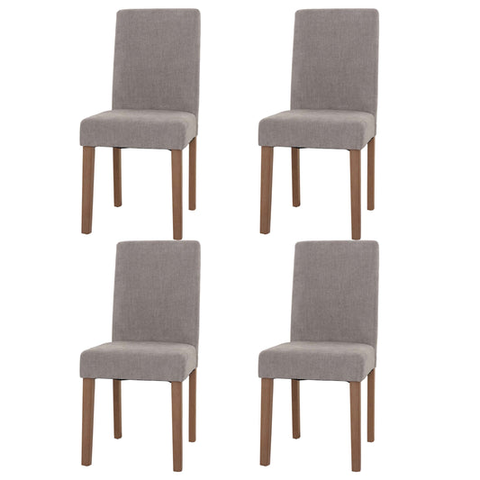 Cosmo Casa - Set van 4 Littau Eetkamerstoelen - Keukenstoelen met Hoge Rugleuning - Chenille Stof - Lichtgrijs - Naturelkleurige Poten