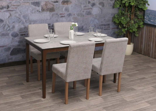 Cosmo Casa - Set van 4 Littau Eetkamerstoelen - Keukenstoelen met Hoge Rugleuning - Chenille Stof - Lichtgrijs - Naturelkleurige Poten