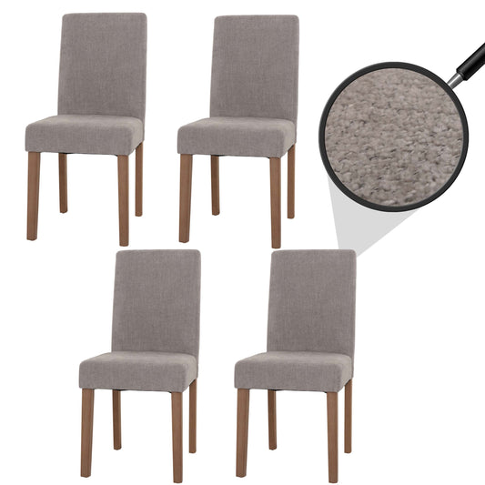 Cosmo Casa - Set van 4 Littau Eetkamerstoelen - Keukenstoelen met Hoge Rugleuning - Chenille Stof - Lichtgrijs - Naturelkleurige Poten