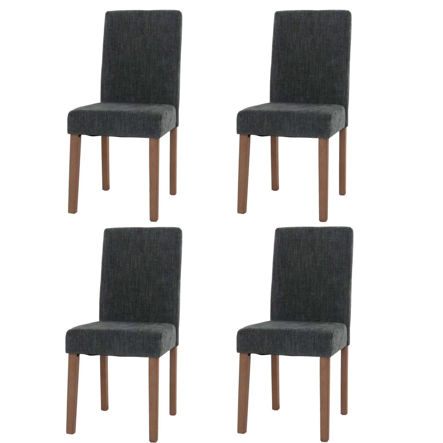 Cosmo Casa - Set van 4 Littau Eetkamerstoelen - Keukenstoelen met Hoge Rugleuning - Chenille Stof - Donkergrijs - Naturelkleurige Poten