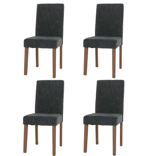 Cosmo Casa - Set van 4 Littau Eetkamerstoelen - Keukenstoelen met Hoge Rugleuning - Chenille Stof - Donkergrijs - Naturelkleurige Poten