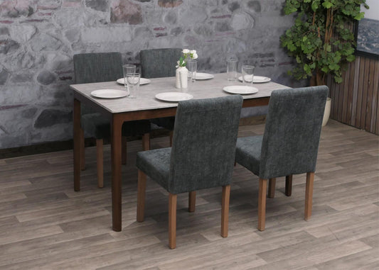 Cosmo Casa - Set van 4 Littau Eetkamerstoelen - Keukenstoelen met Hoge Rugleuning - Chenille Stof - Donkergrijs - Naturelkleurige Poten