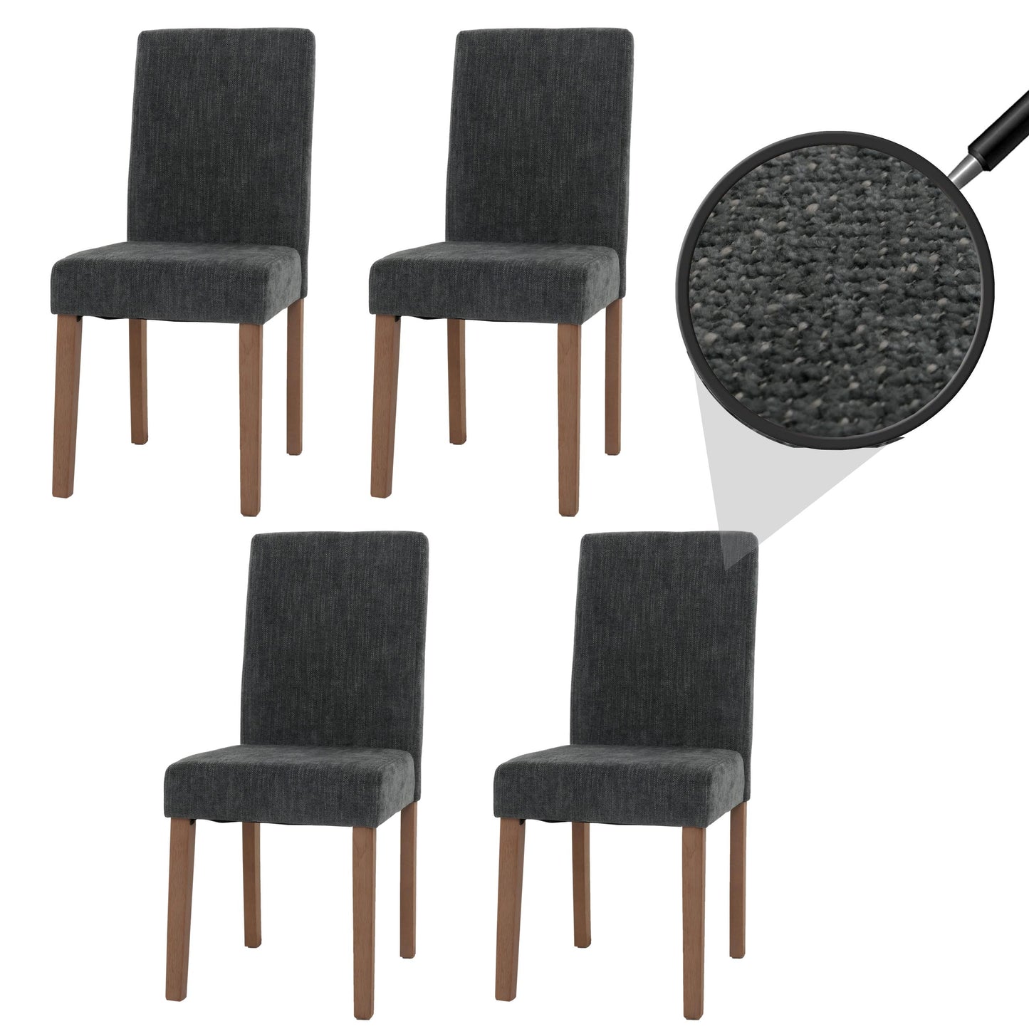 Cosmo Casa - Set van 4 Littau Eetkamerstoelen - Keukenstoelen met Hoge Rugleuning - Chenille Stof - Donkergrijs - Naturelkleurige Poten