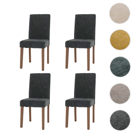 Cosmo Casa - Set van 4 Littau Eetkamerstoelen - Keukenstoelen met Hoge Rugleuning - Chenille Stof - Donkergrijs - Naturelkleurige Poten