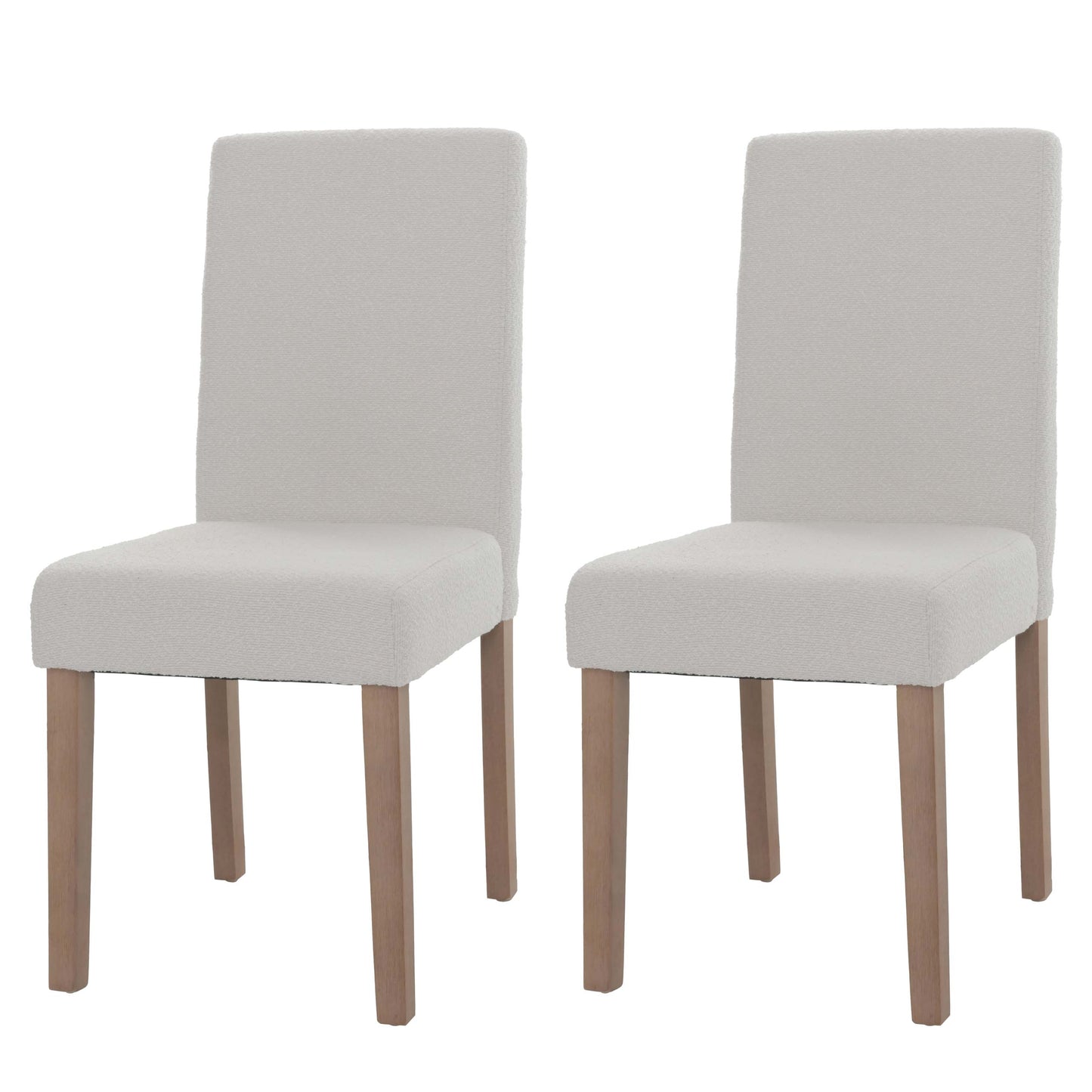 Cosmo Casa - Set van 2 Littau Eetkamerstoelen - Keukenstoelen met Hoge Rugleuning - Boucléhout Stof - Crème - Naturelkleurige Poten