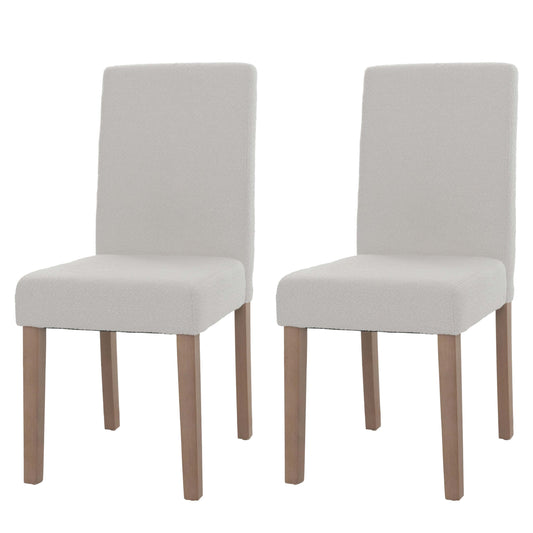 Cosmo Casa - Set van 2 Littau Eetkamerstoelen - Keukenstoelen met Hoge Rugleuning - Boucléhout Stof - Crème - Naturelkleurige Poten