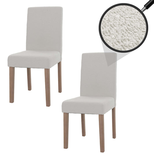 Cosmo Casa - Set van 2 Littau Eetkamerstoelen - Keukenstoelen met Hoge Rugleuning - Boucléhout Stof - Crème - Naturelkleurige Poten