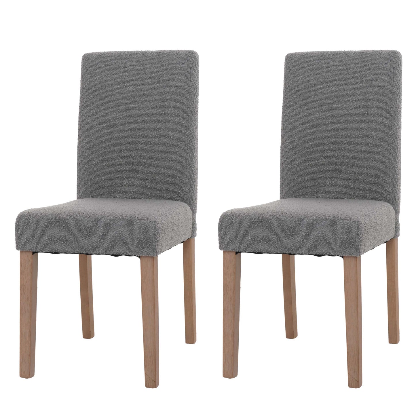 Cosmo Casa - Set van 2 Littau Eetkamerstoelen - Keukenstoelen met Hoge Rugleuning - Boucléhout Stof - Grijs - Naturelkleurige Poten
