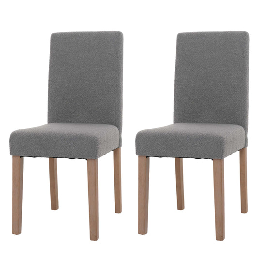 Cosmo Casa - Set van 2 Littau Eetkamerstoelen - Keukenstoelen met Hoge Rugleuning - Boucléhout Stof - Grijs - Naturelkleurige Poten
